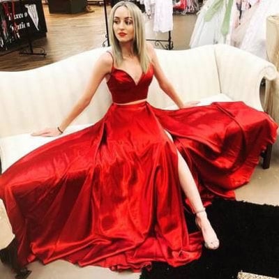 Spaghetti straps red long prom dresses evening gown - Thumbnail 3