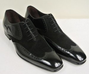 Handmade Men's Casual Shoes, Men's Black Leather & Suede Wing Tip Lace Up Casual Shoes.