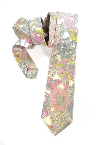Men Necktie Pink, yellow and grey flowers tie