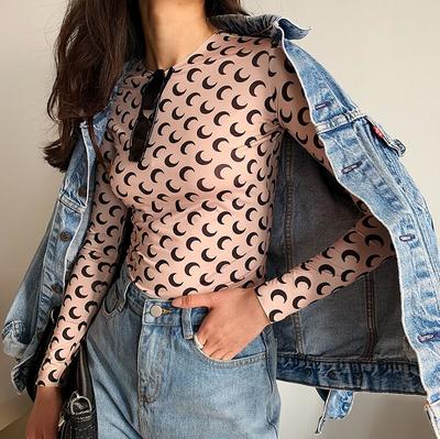 Crescent Moon Print Round Neck T-shirt