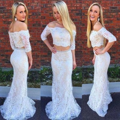 Two Piece Mermaid Lace Prom Dresses