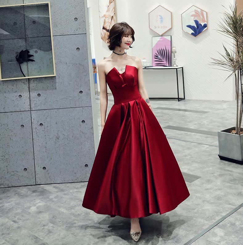 Cute burgundy satin short prom dress, homecoming dress