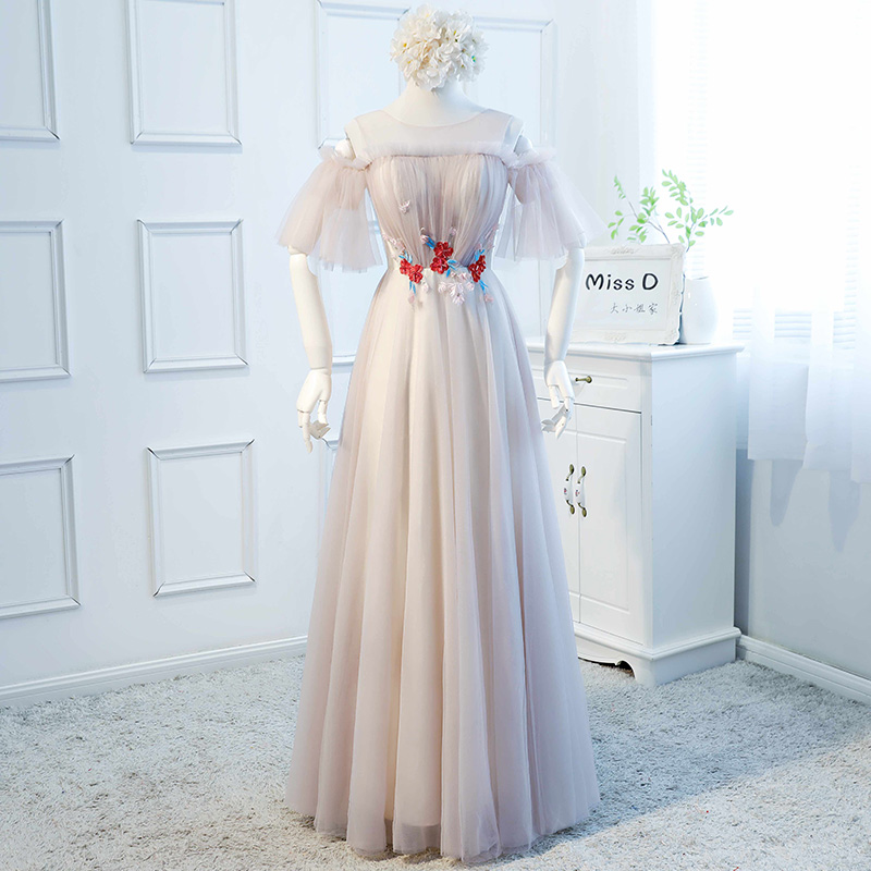 Elegant tulle lace long prom dress, evening dress