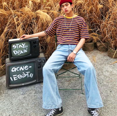 Free Shipping-ULZZANG STRIPED TEE