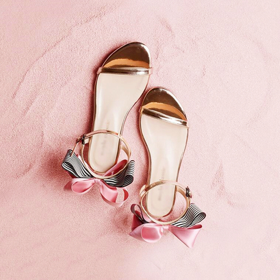 Women bowknot metallic flat sandals - Thumbnail 4