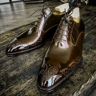 Handmade Leather Brogues, Dress Formal shoes, leather derby Gibson bucks Style
