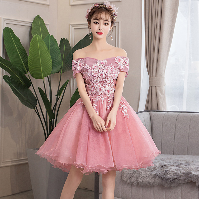 Pink tulle applique short prom dress, homecoming dress