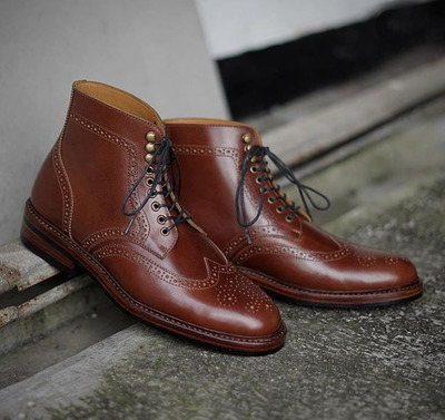 Handmade Men's Ankle High Boot, Men's Dark Brown Wing Tip Lace Up Casual Boot.