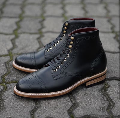 Handmade Men's Ankle High Boot, Men's Black Leather Cap Toe Lace Up Casual Boot.
