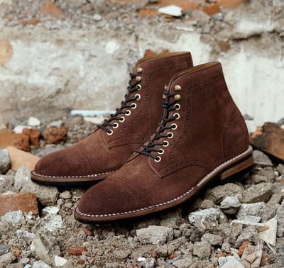 Handmade Men's Ankle High Boot, Men's Dark Brown Suede Cap Toe Lace Up Casual Boot.
