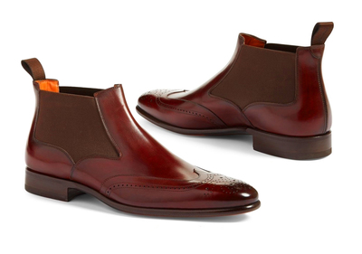 Handmade Men's Half Ankle Chelsea Boot,Men's Brown Leather Wing Tip Chelsea Boot