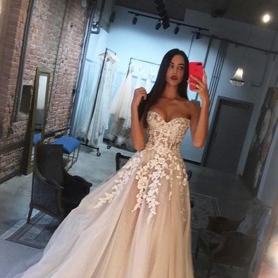 Ball gown sweetheart open back ivory tulle wedding dresses with appliques,charming bridal gown - Thumbnail 4