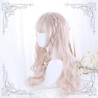 Girl Pastel Pink Blonde Gradient Air Bangs Long Curly Wigs - Thumbnail 3
