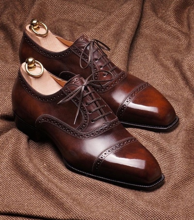 Handmade Men's Lace Up Cap Toe Brogue Shoes, Men's Dark Brown Leather Shoes.