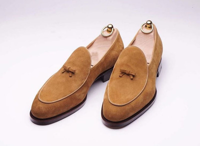 Handmade Men's Loafer Shoes, Men's Tan Suede Loafer Slip on Casual Shoes.