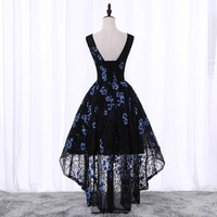 Black round neck lace short prom dress, high low evening dress - Thumbnail 3