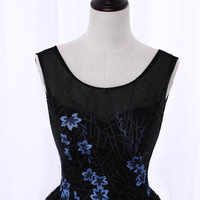 Black round neck lace short prom dress, high low evening dress - Thumbnail 1