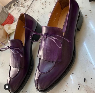 Handmade Men's Fringe Split Toe Shoes, Men's Purple Leather Shoes