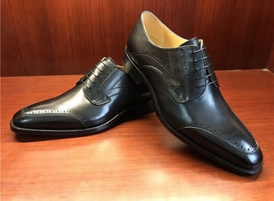 Handmade Men's Round Toe Shoes, Men's Black Lace Up Leather Shoes