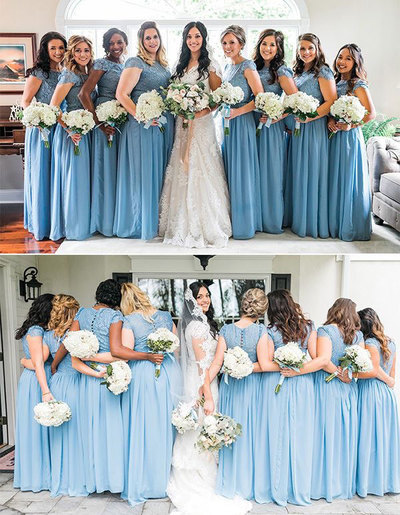 Elegant Blue Long Bridesmaid Dresses with Lace Appliques