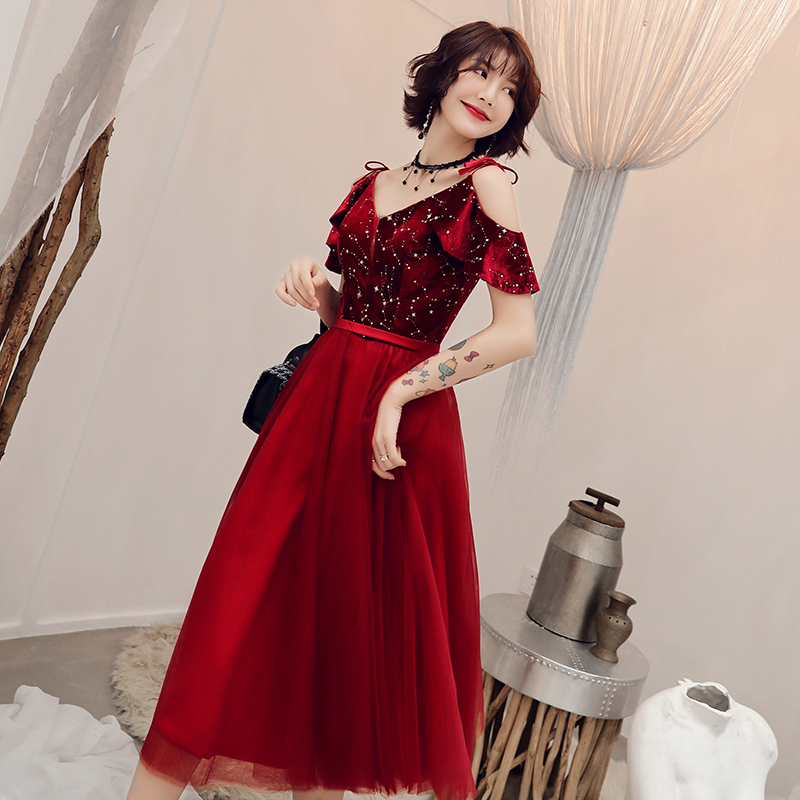 Burgundy v neck tulle short prom dress, homecoming dress