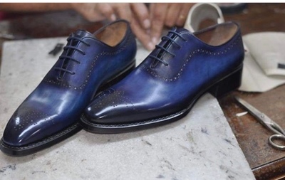 Handmade Men's Brogue Shoes, Men's Blue Color Leather Lace Up Shoes