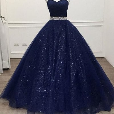 Sparkly ball gowns prom dresses waist with beaded - Thumbnail 4