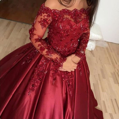 Burgundy Long Prom Dresses with Appliques