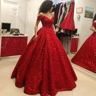 Off the shoulder red long prom dresses evening gowns - Thumbnail 3