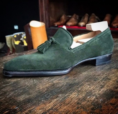 Handmade Men's Green Suede Loafer Shoes, Men's Leather Party Dress Shoes