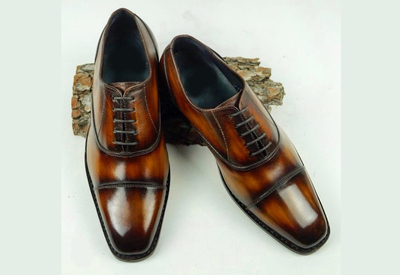 Handmade Men's Cap Toe Shoes, Men's Cognac Leather Lace Up Shoes