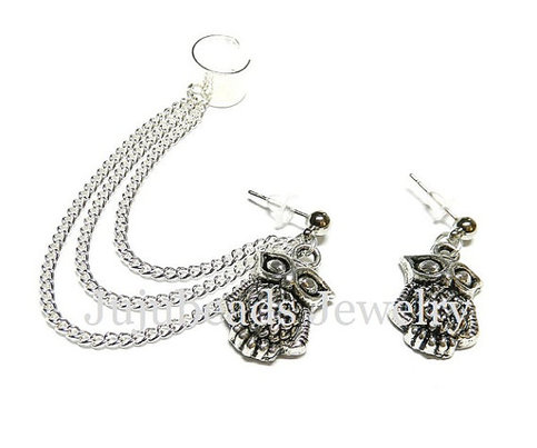 Owls Simple Trio Chain Ear cuff