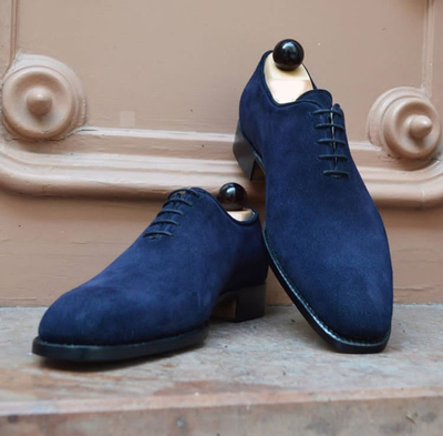 New Handmade Men Navy Blue Plain Oxford Dress Suede Shoes