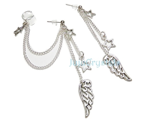 Star Angel Wing Dangle Ear Cuff Set