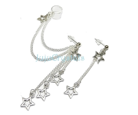 Bunch o Star Charms Ear Cuff Earrings Set