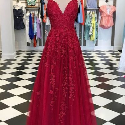 Princess style v-neck floor-length with applique tulle dresses,graduation dresses - Thumbnail 3