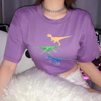 Dinosaur Printed Purple Color Block Top - Thumbnail 1