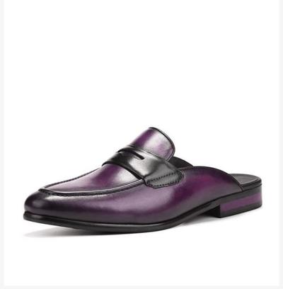 Men's Handmade Purple & Black Leather Dress Formal Slip On Penny Open Loafers