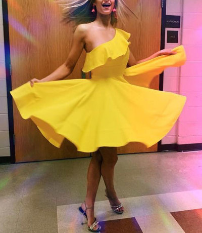 One Shoulder Yellow Short Homecoming Dresses Under 100