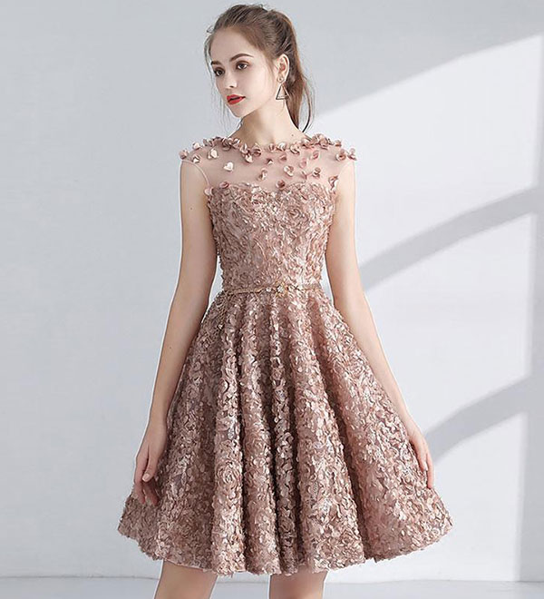 Cute A line round neck short prom dress, homecoming dress