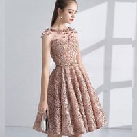 Cute A line round neck short prom dress, homecoming dress - Thumbnail 1