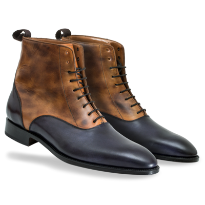 New Men's Handmade Brown & Black Ankle High Leather Lace Up Boots