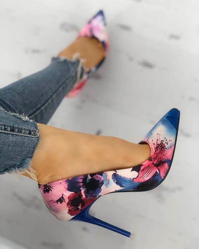 Sexy Floral Print Pointed Toe High heels G2950