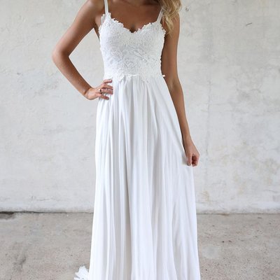Elegant a-line v neck open back white lace beach wedding dresses,simple wedding gown - Thumbnail 5
