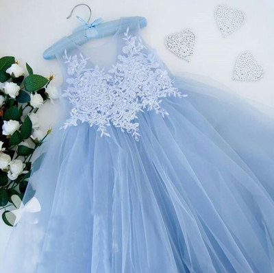 Empire Sky Blue Tulle Flower Girl Dresses with Appliques