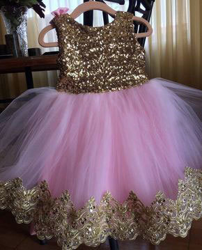 Elegant Tulle Pink Flower Girl Dresses with Sequined Bowknot