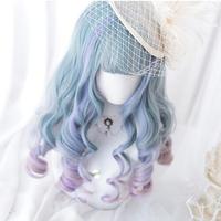 Pastel Blue Purple Ombre Long Curly Wig - Thumbnail 1
