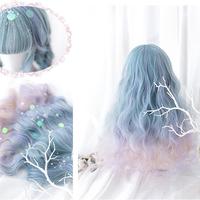 Pastel Blue Purple Ombre Long Curly Wig - Thumbnail 3