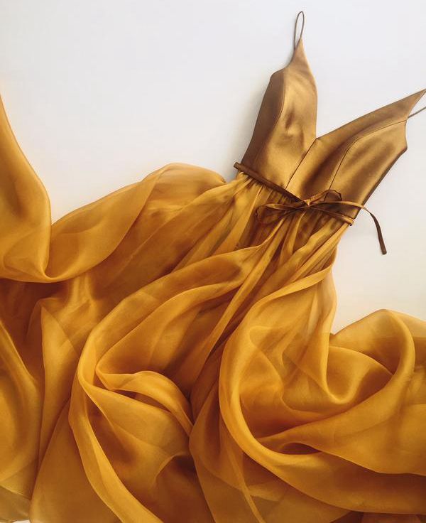 Gold v neck tulle long prom dress, gold evening dress