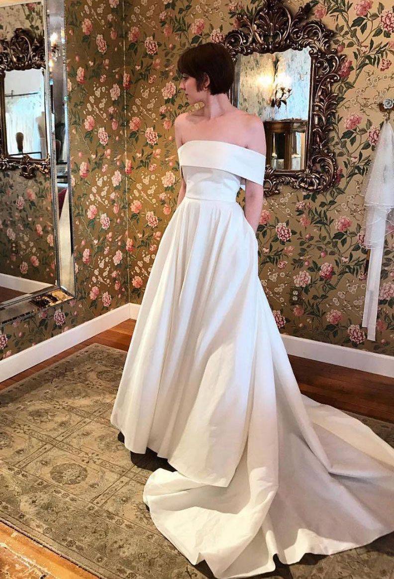 White satin long prom dress, white evening dress